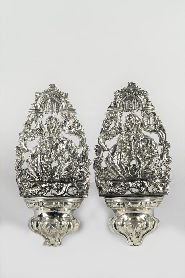 Pair of holy water stoups in silver
