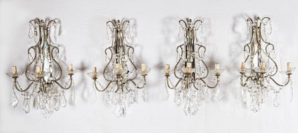 Quattro Appliques in cristallo e metallo