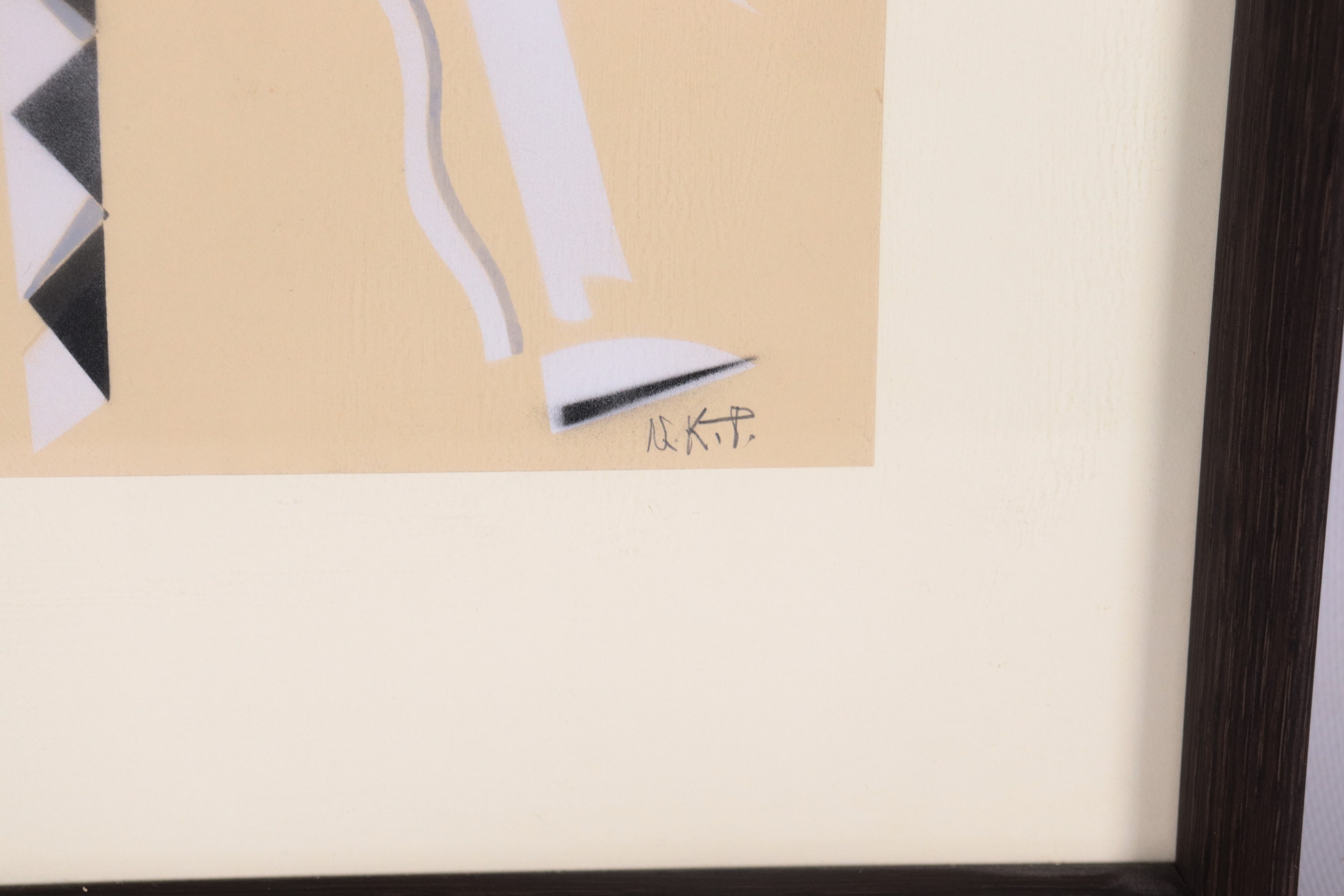 Siglato. "Figura maschile astratta", dipinto a tecnica mista su carta in cornice ebanizzata e pas...