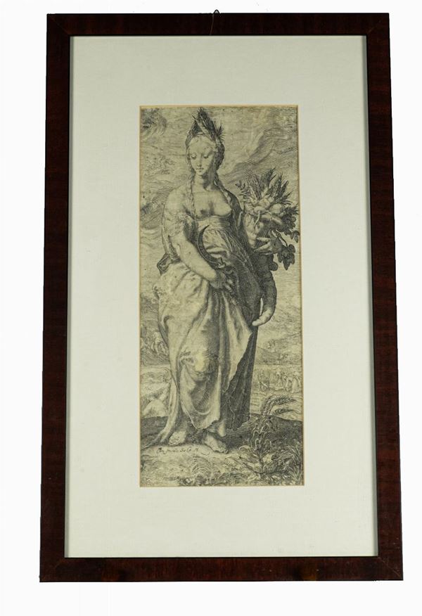 Engraving &quot;Goddess of Abundance&quot;  (XIX - XX century)  - Auction Fine Art Legacy of Prestigious Noble Roman Villino and Private Collections - Gelardini Aste Casa d'Aste Roma