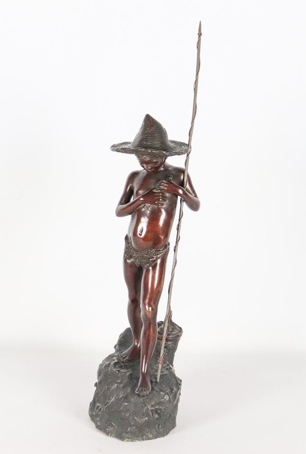 "Pescatorello", piccola scultura napoletana in bronzo