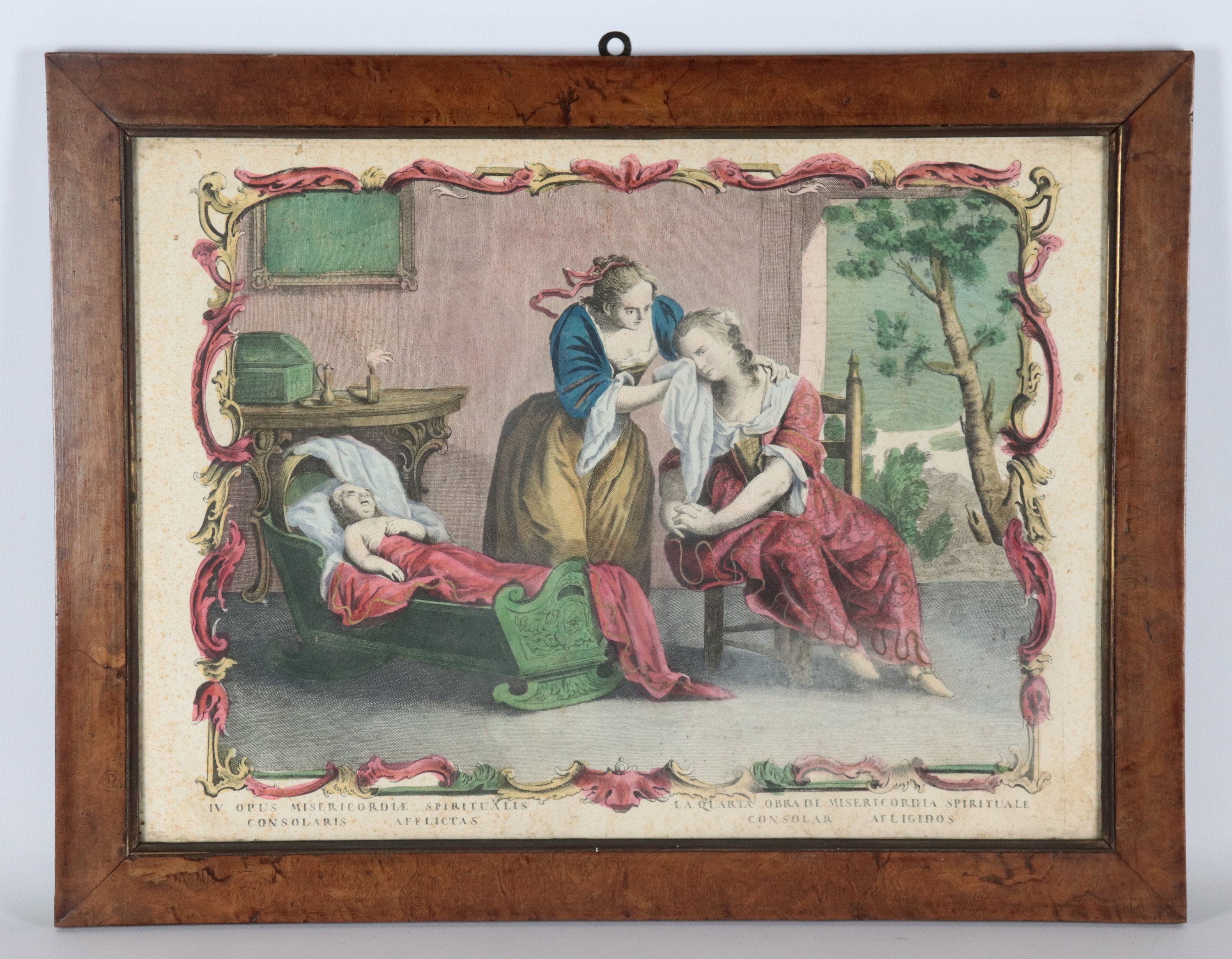 "Quattro delle Sette Opere della Misericordia Spirituale", lotto di quattro antiche incisioni acq...