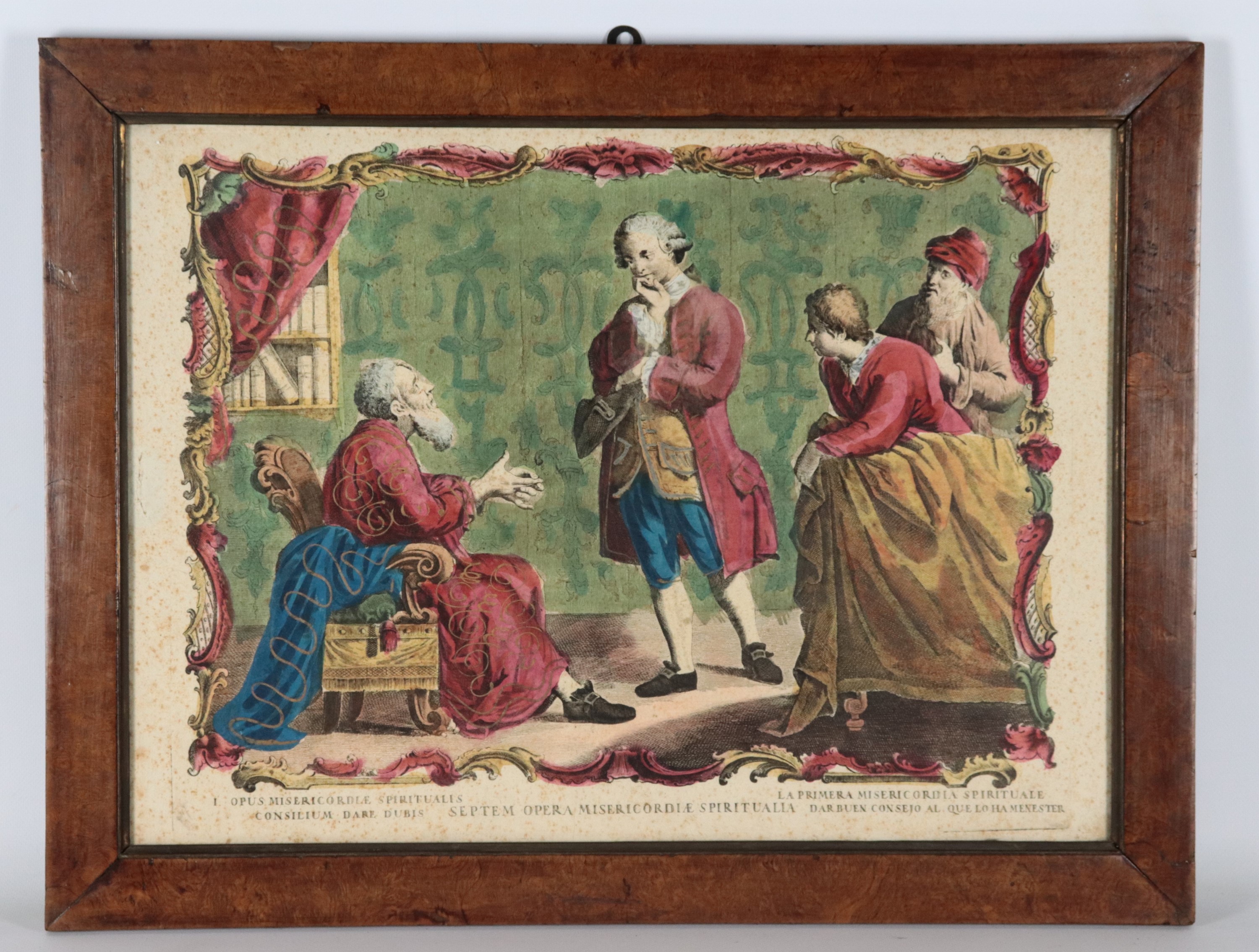 "Quattro delle Sette Opere della Misericordia Spirituale", lotto di quattro antiche incisioni acq...