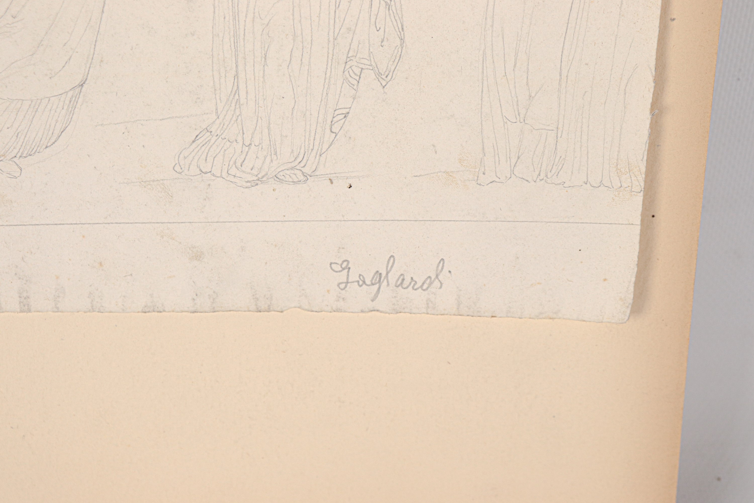 "Paesaggi, veduta di costa e figure", lotto di sei antichi piccoli disegni su carta a china, inch...