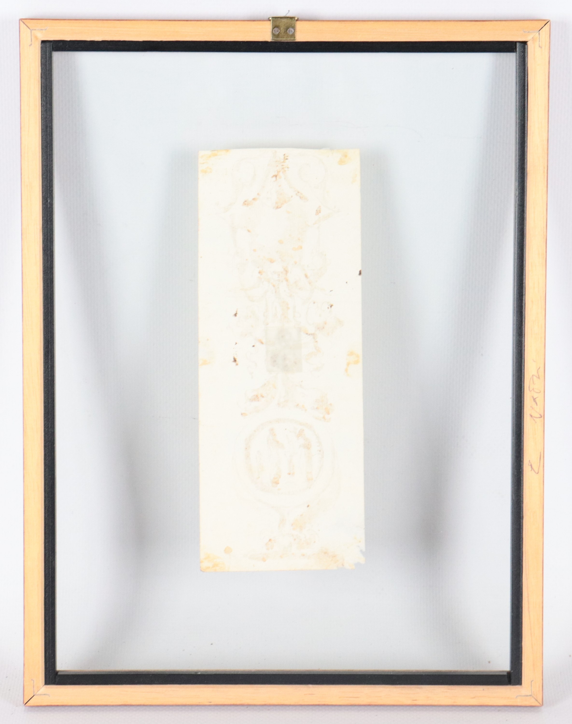 Att.to. "Fregio architettonico", piccolo disegno a china e tempera in cornice in noce a giorno