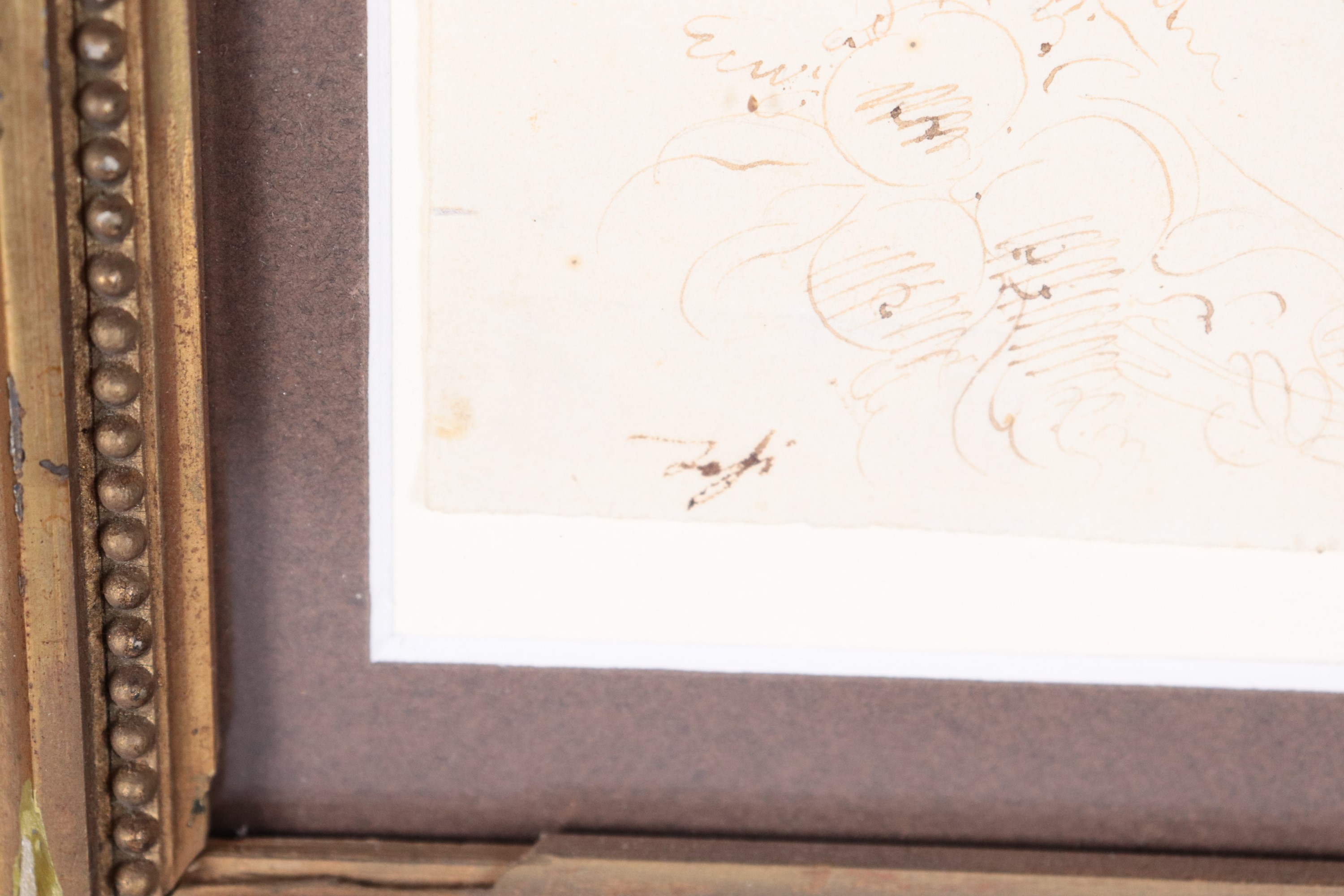 "Soggetti architettonici", lotto di due piccoli disegni a china su carta riuniti in un'unica corn...