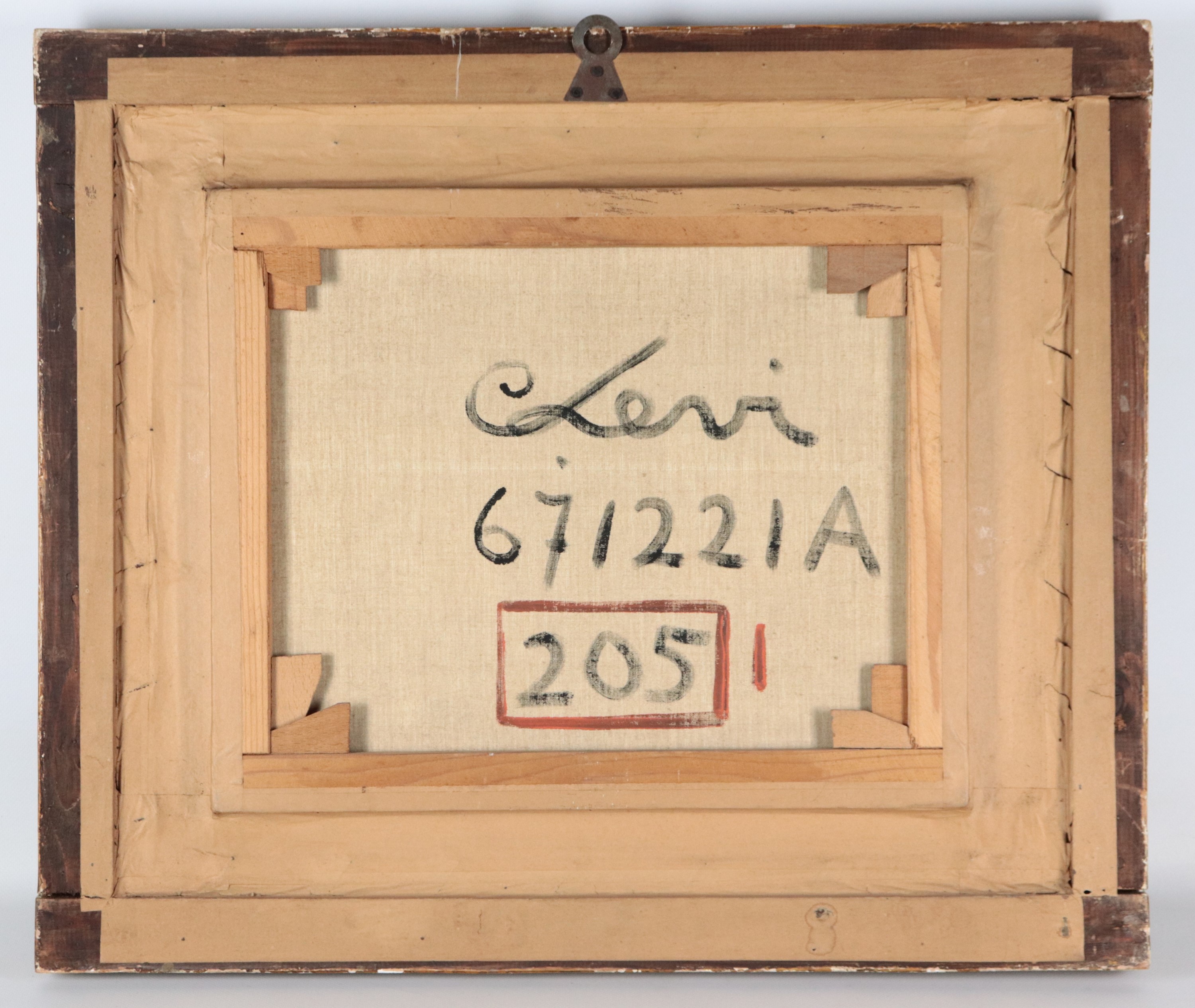 Firmato. "Alberi", dipinto ad olio su tela in cornice in legno dorato e passepartout. Sul retro d...