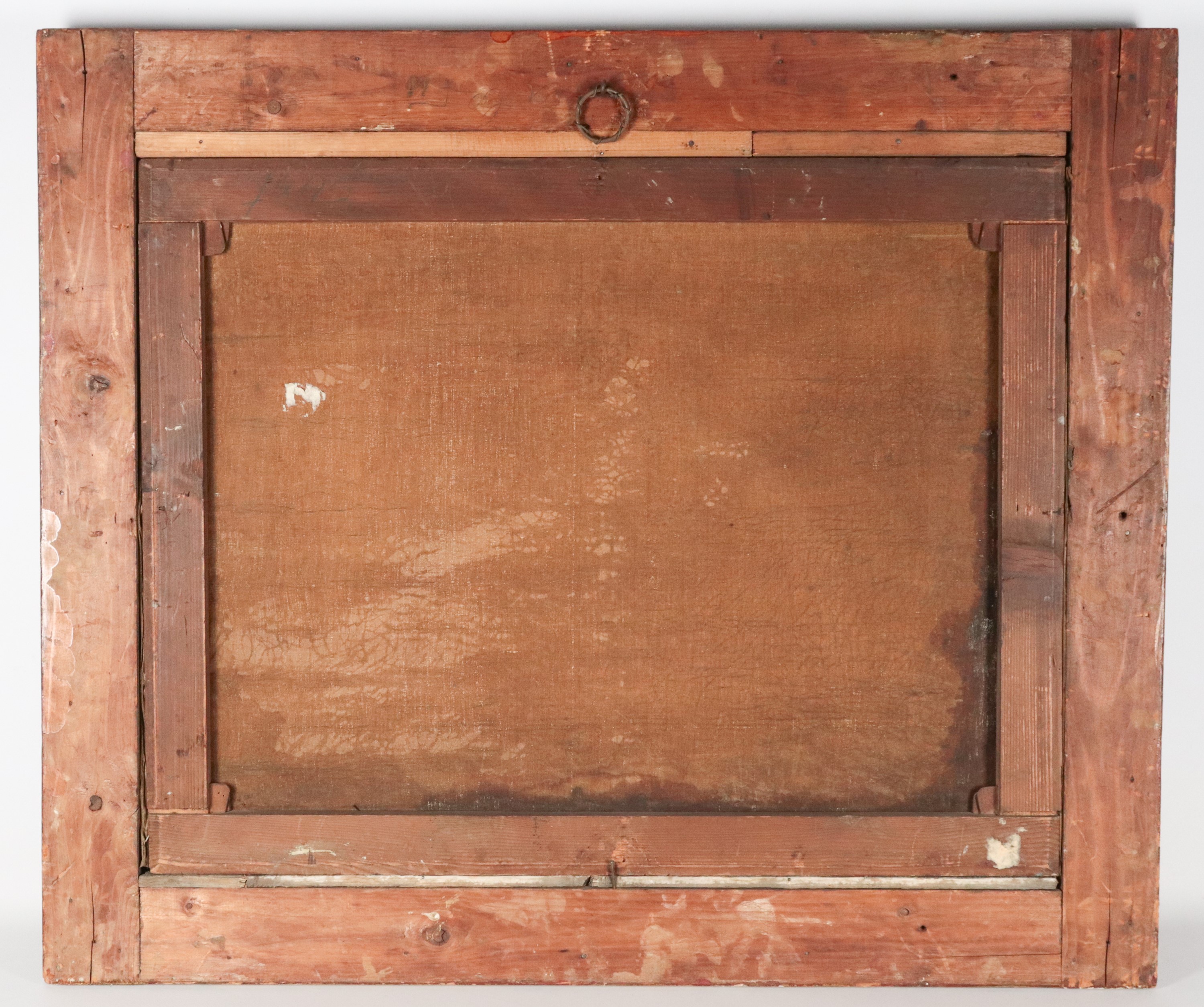 "Veduta costiera con barche di pescatori", dipinto ad olio su tela in antica cornice in legno dor...