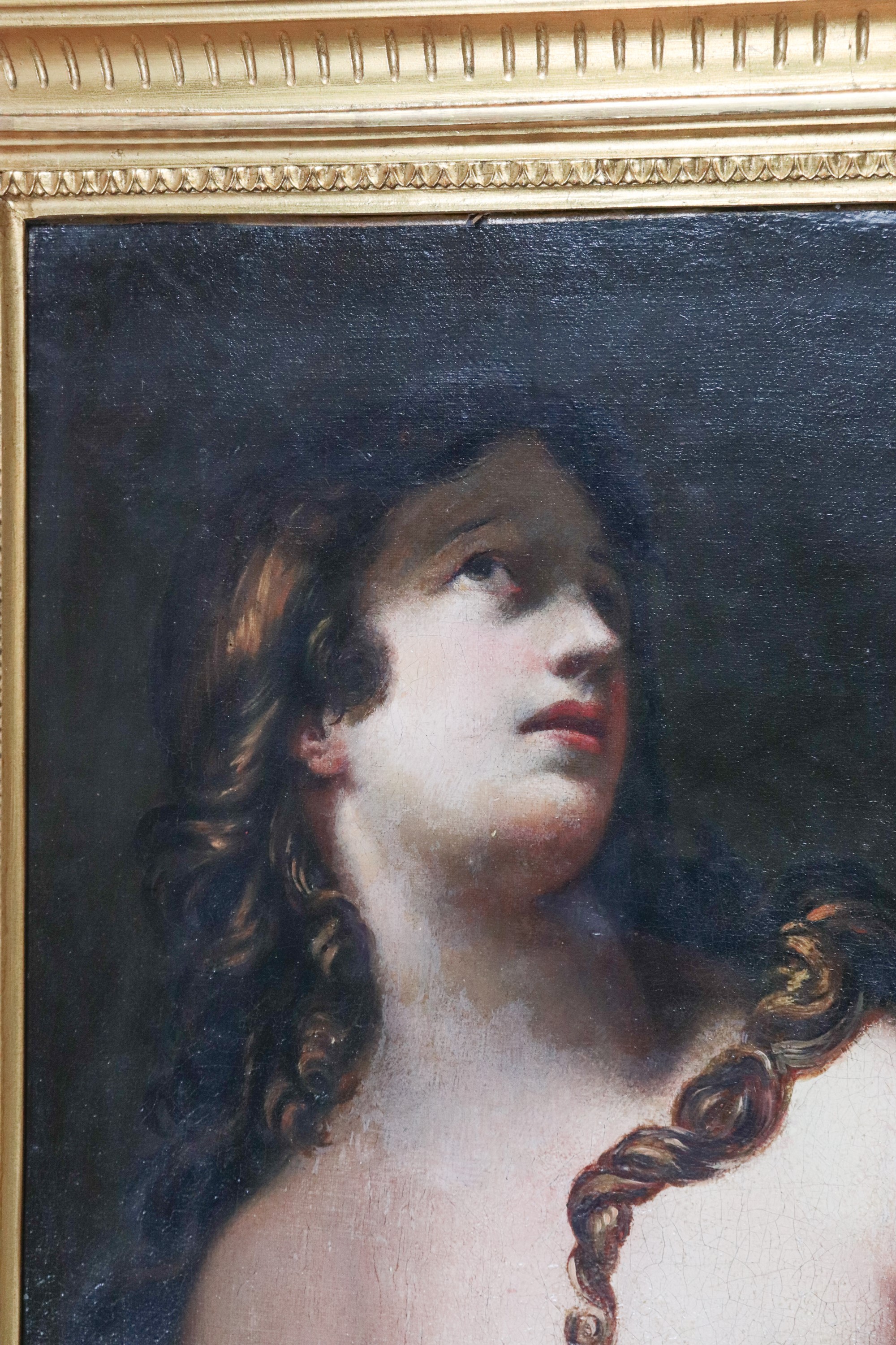 "Maddalena penitente", dipinto ad olio su tela di pregevole esecuzione pittorica, antica cornice ...