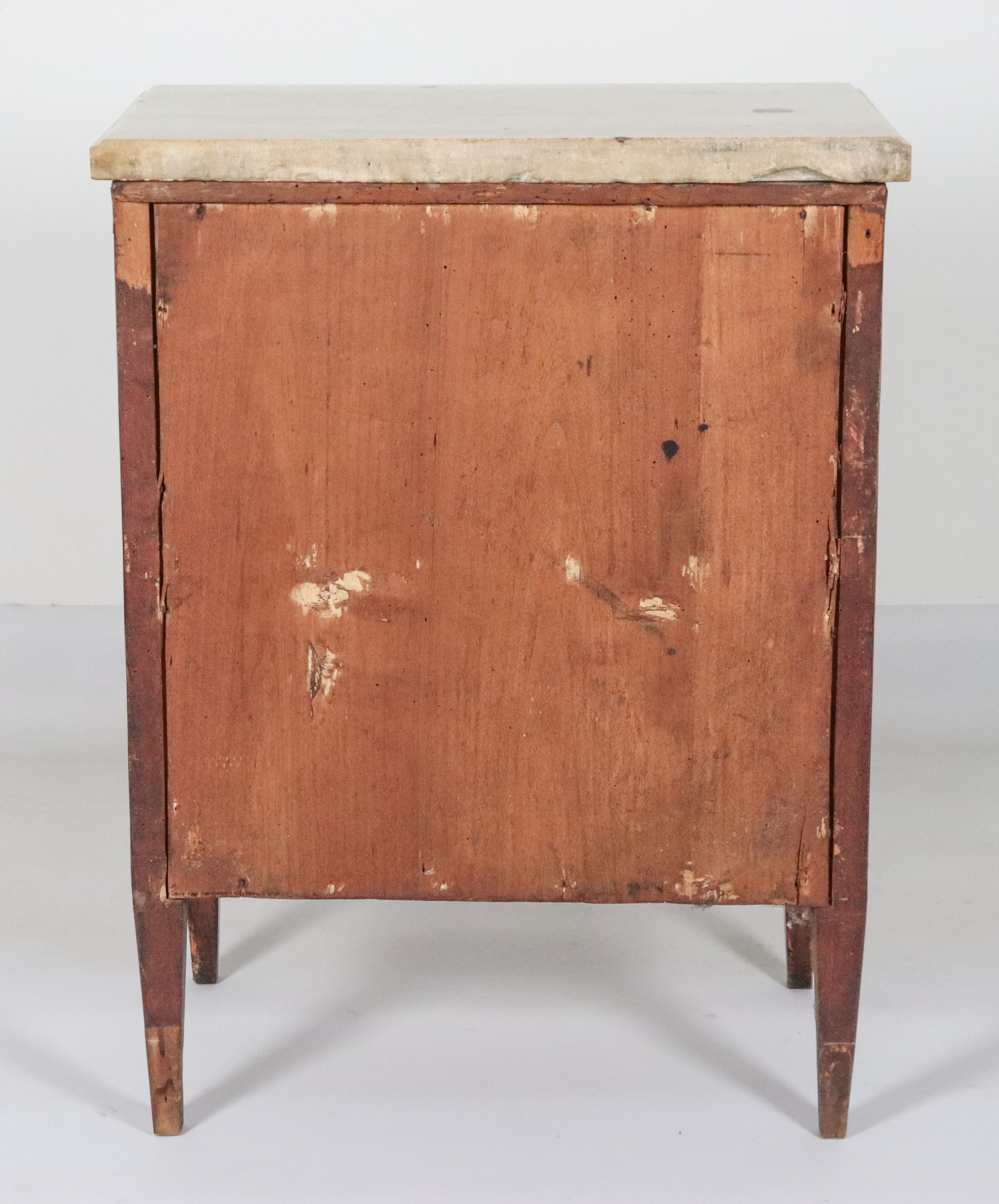 Antico comodino napoletano Luigi XVI in noce ed ebano viola, con intarsi a motivi geometrici di r...