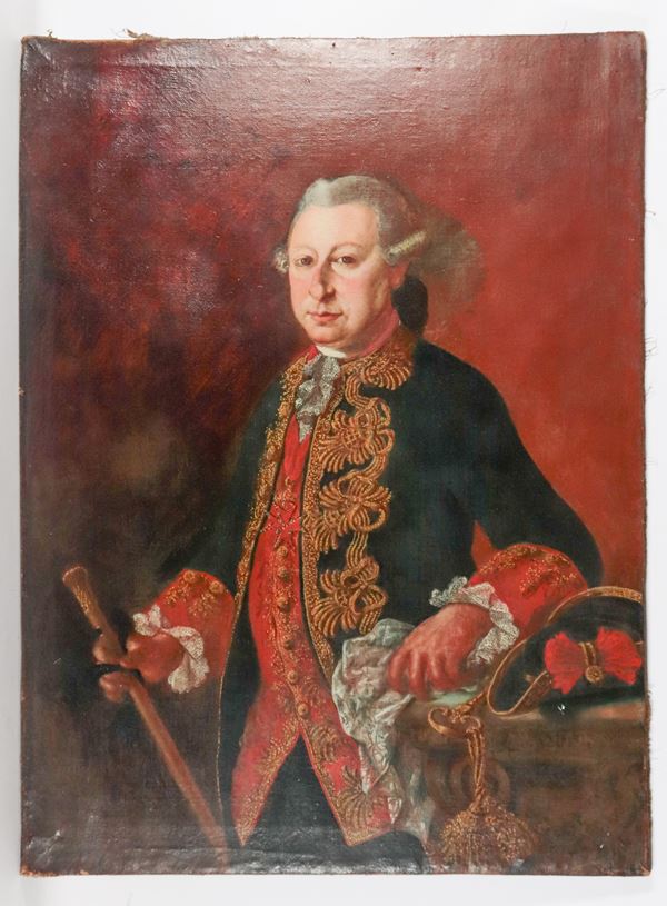 Scuola Inglese Seconda Met&#224; XVIII Secolo - "Ritratto di ammiraglio in alta uniforme", dipinto ad olio su tela