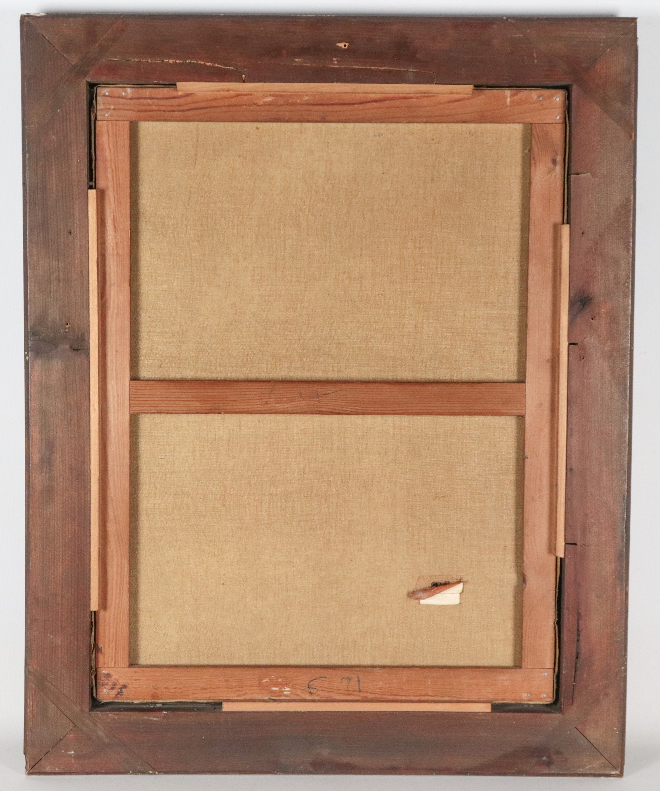 "Sacra Famiglia con San Giovannino e Sant'Anna", dipinto ad olio su tela in cornice in legno deco...