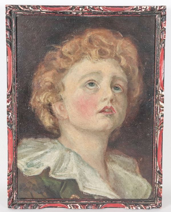 Scuola Italiana Fine XVIII Secolo - "Ritratto di giovane fanciulla", piccolo dipinto ad olio su cartone pressato in cornicetta laccata