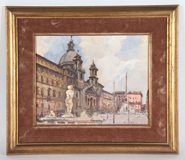 Artista Italiano - Inizio XX Secolo - Firmato. "Veduta di Piazza Navona"