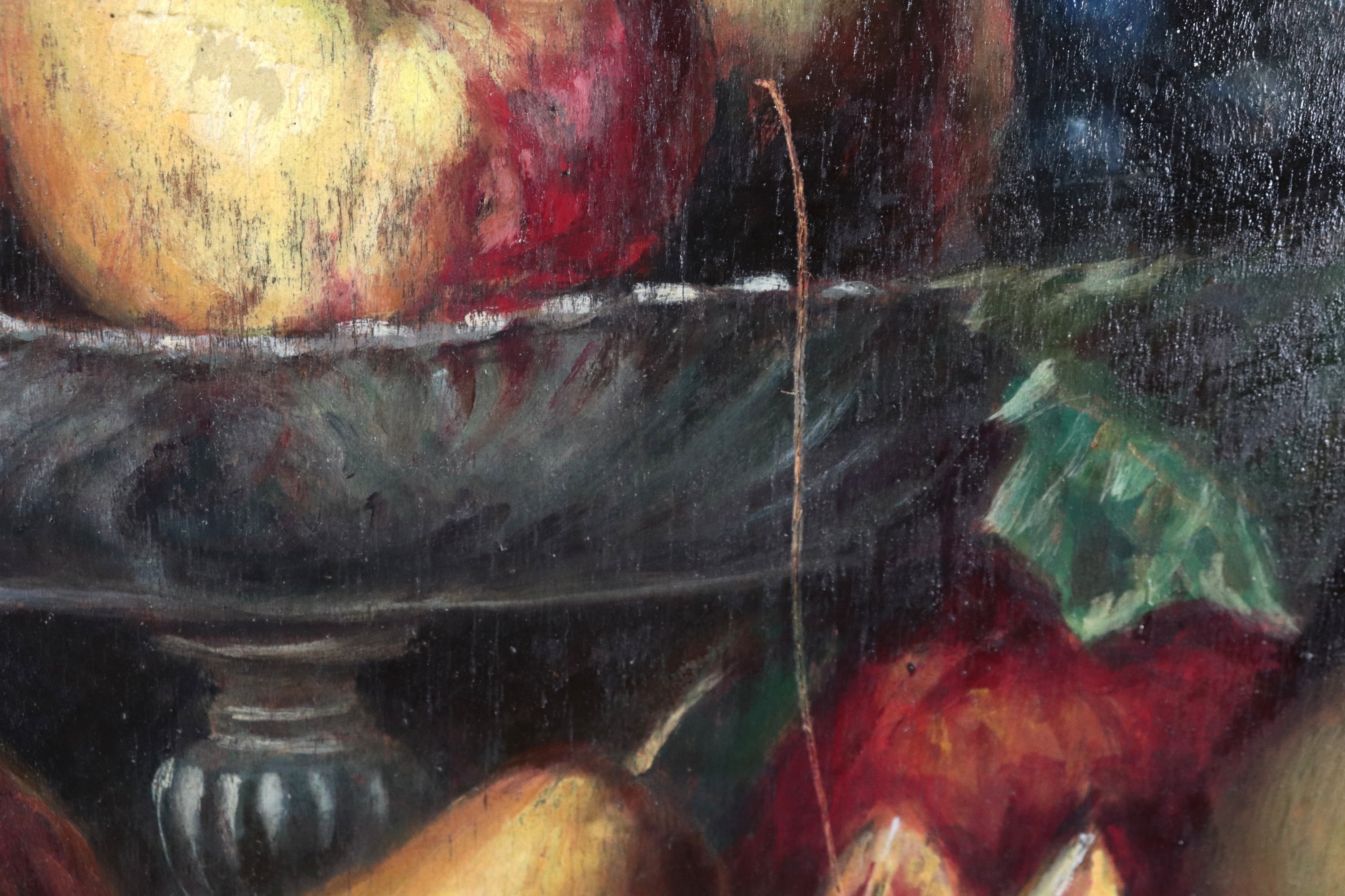 Firmato e datato Roma 1938. "Natura morta di frutta con caraffa e bicchiere"