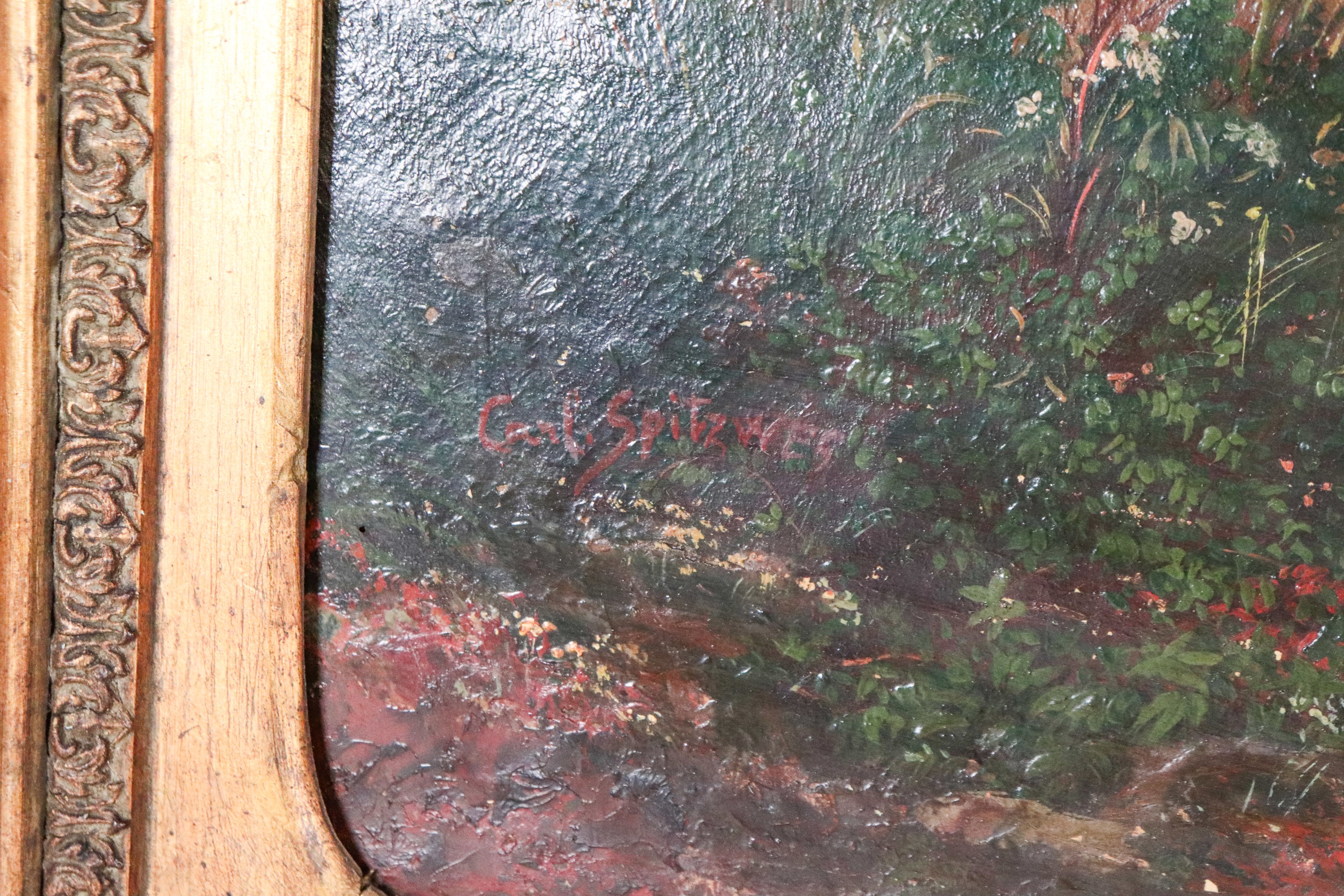 Firmato. "Veduta della campagna romana con ruderi e sosta dei contadini"