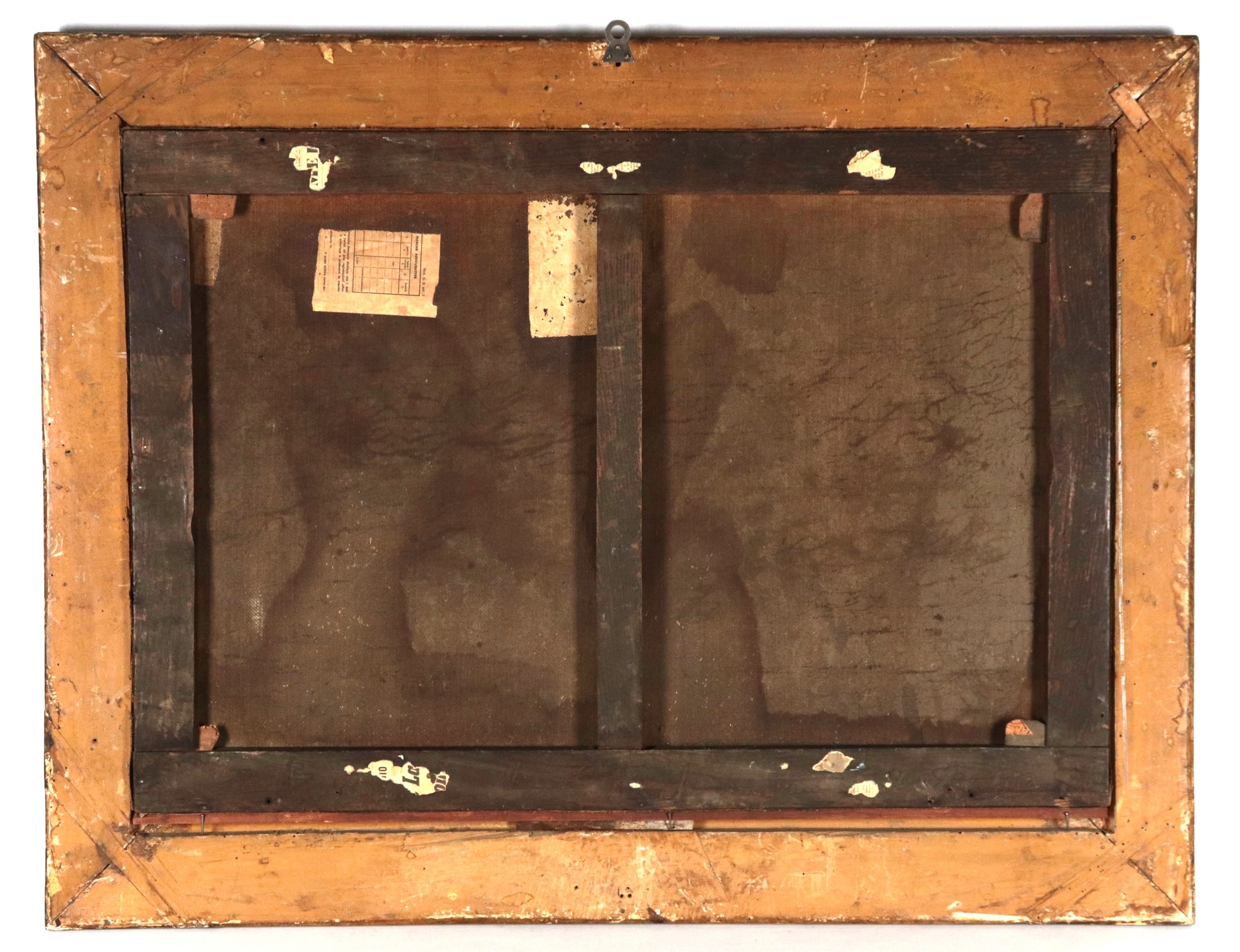 Firmato. "Veduta della campagna romana con ruderi e sosta dei contadini"