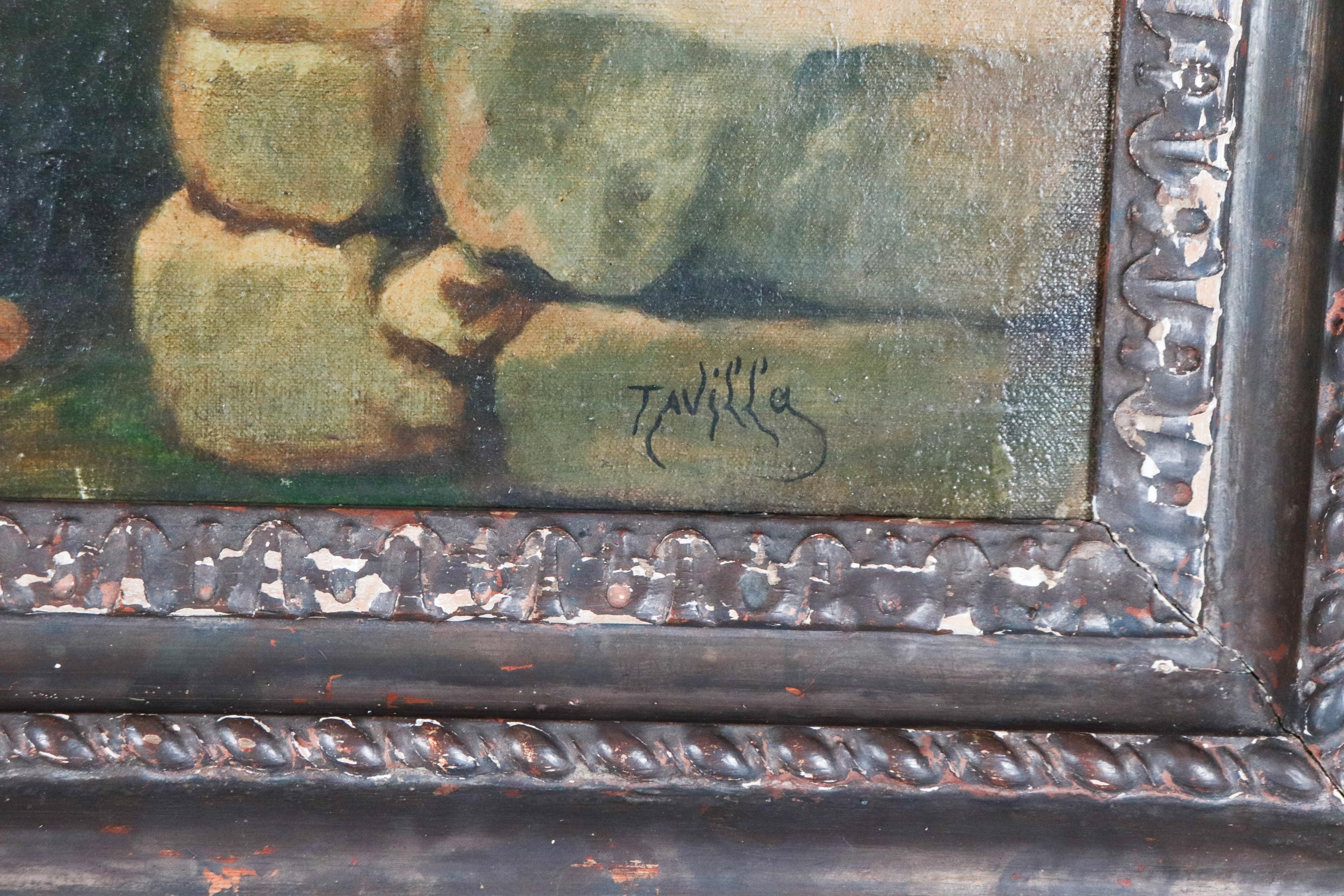 Firmato: "Popolana alla fontana con frate e asinello"