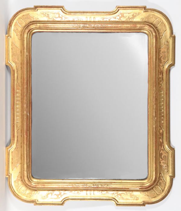 Glove box frame in gilded wood and graphite