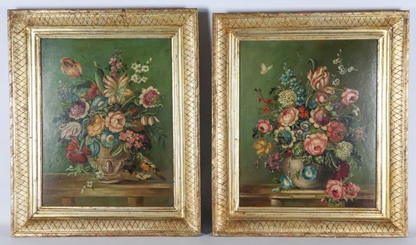 Scuola Olandese Fine XIX - Inizio XX Secolo - "Vasi con mazzi di fiori"