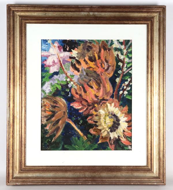 Carlo Levi - "Girasoli", firmato e datato 1960 sul retro della tela con numero di archiviazione 6013 di pugno dell'autore