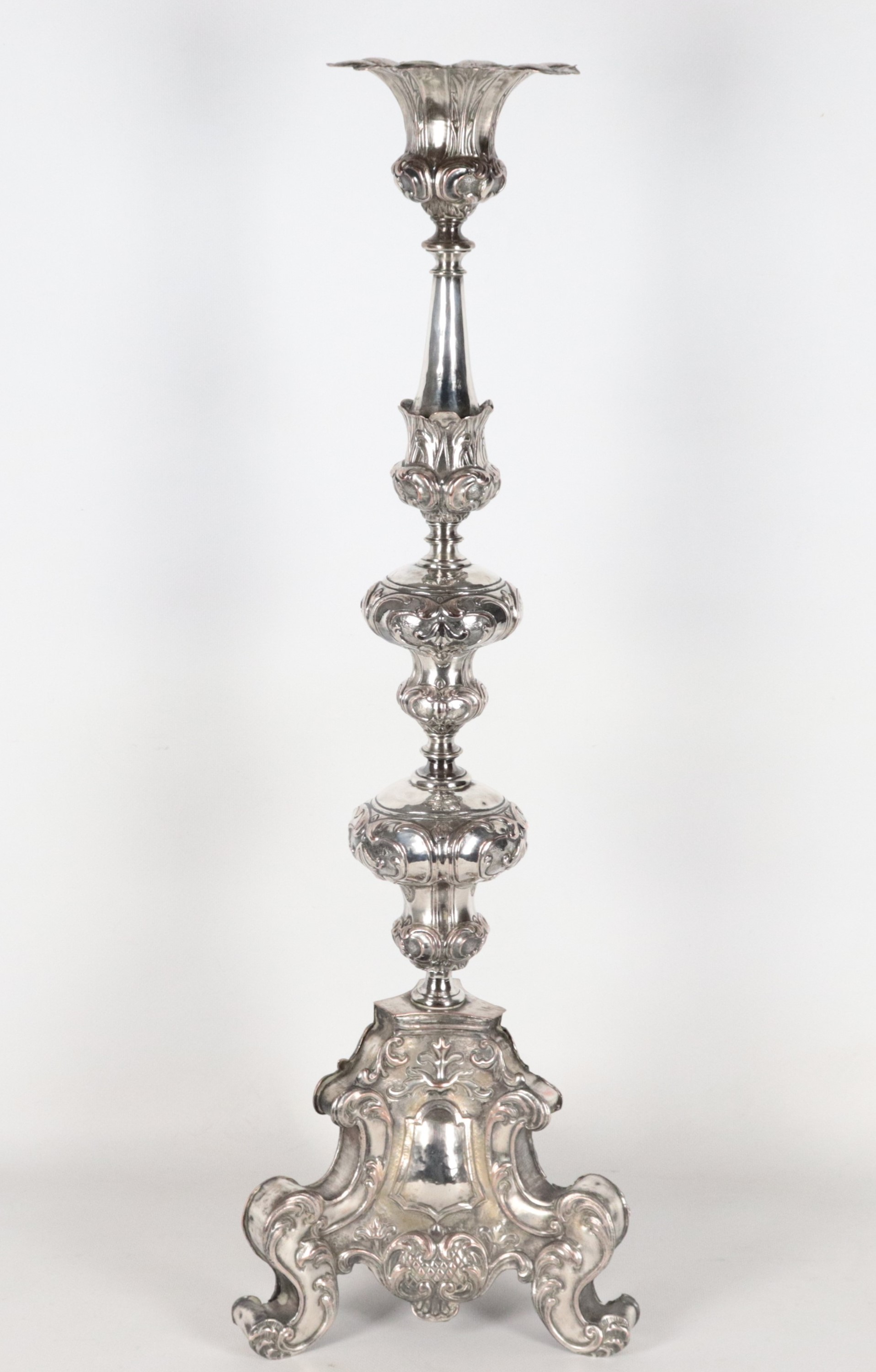 Torciere da tavolo Luigi XV in rame argentato