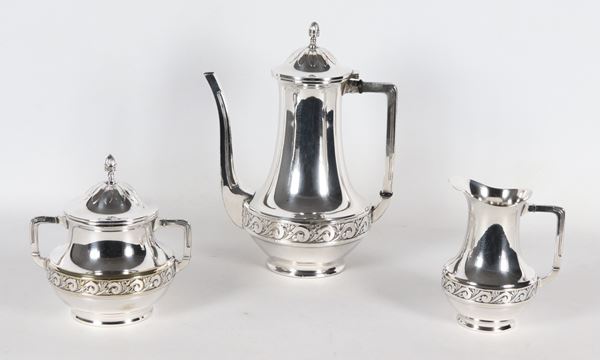 Servizio da caffè in metallo argentato (3 pz)