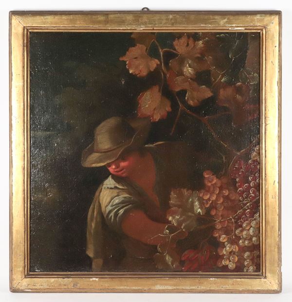 Pittore Bambocciante XVII Secolo - "Ragazzo con grappoli d'uva"