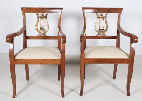 Pair of walnut armchairs 