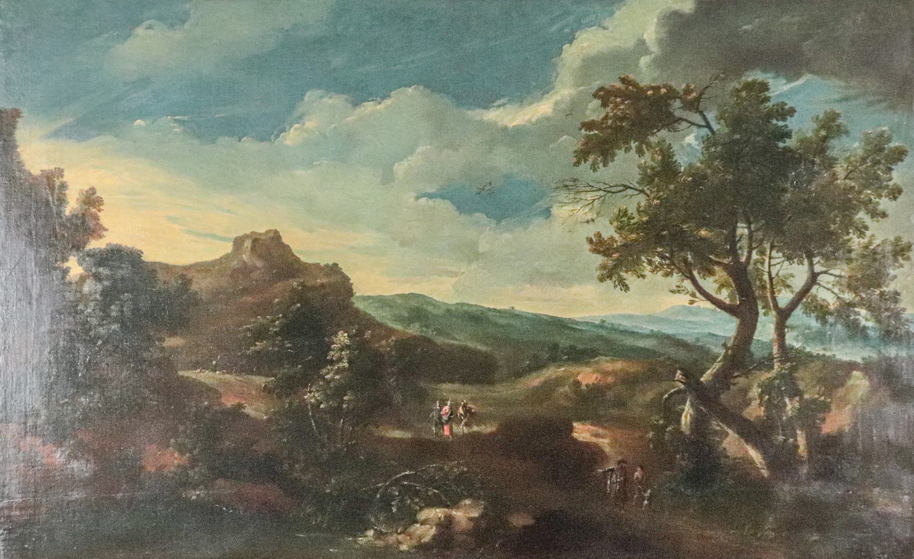 Firmato. "Paesaggio con viandanti"