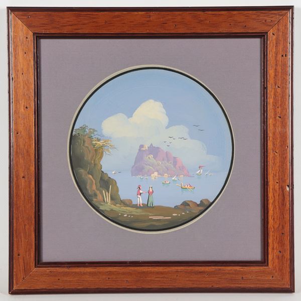 Scuola Napoletana Inizio XX Secolo - &quot;View of the island of Ischia from Naples&quot;