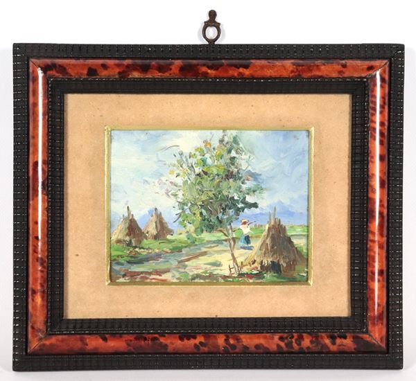 Scuola Italiana Inizio XX Secolo - Signed. &quot;Peasant woman with sheaves of wheat&quot;