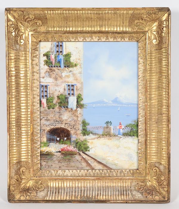Ettore Gianni XIX - XX Secolo - Firmato. "Veduta del Golfo di Napoli dal Belvedere"