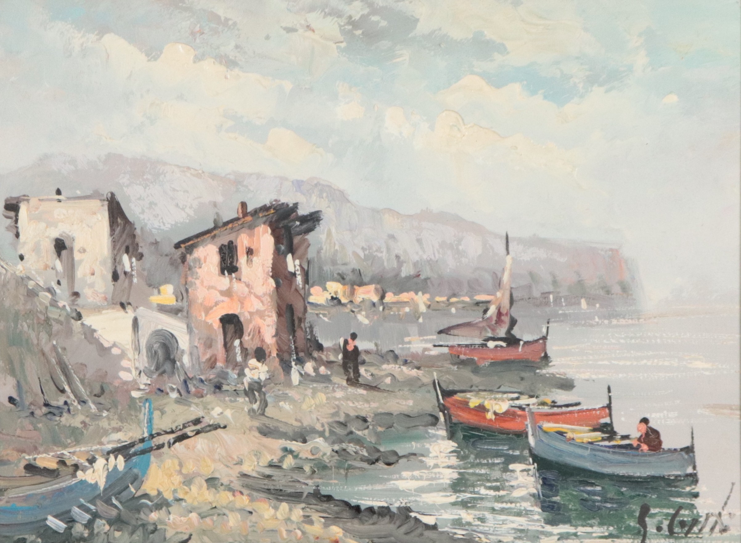 Firmato. "Scorcio di costa con l'approdo dei pescatori"