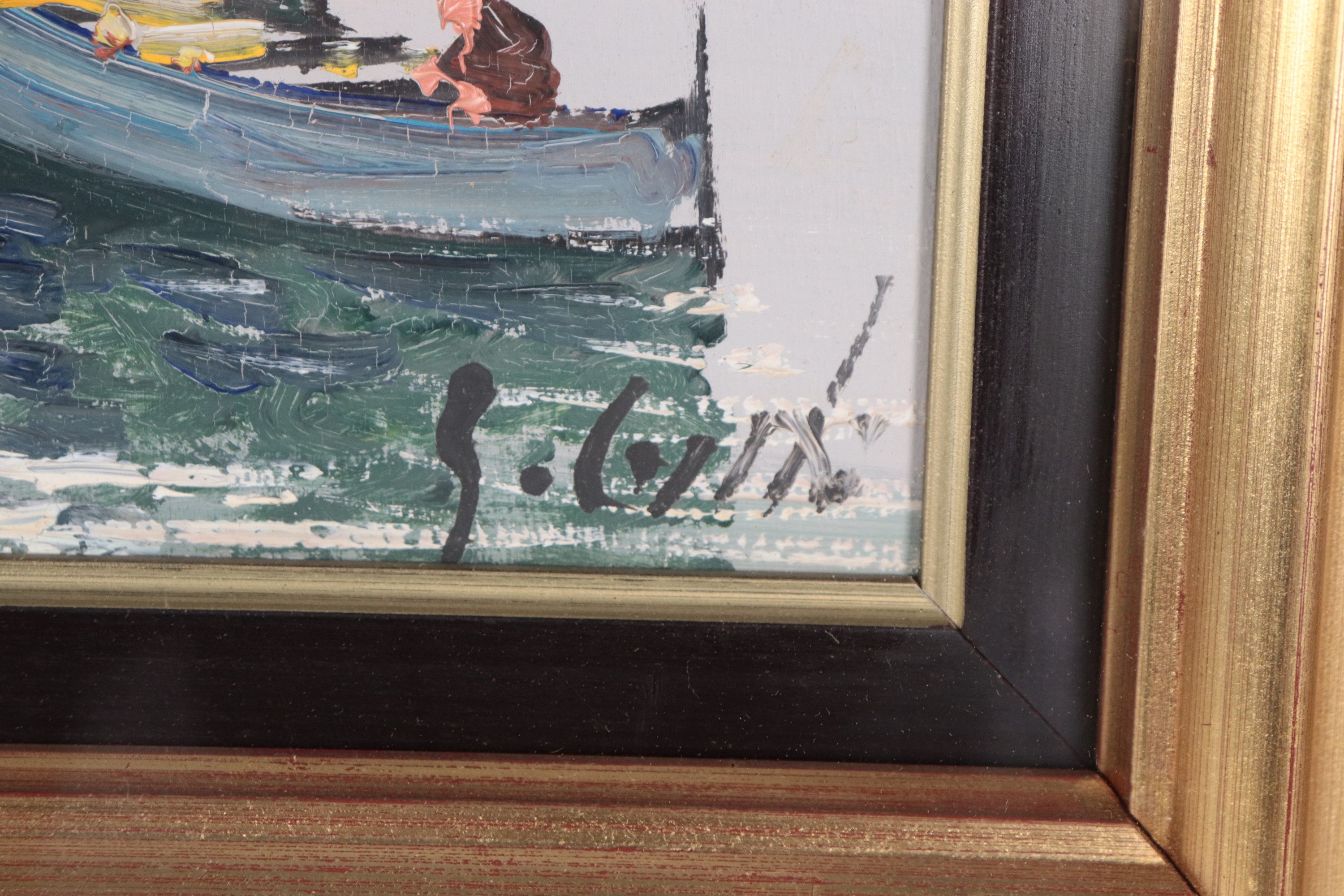 Firmato. "Scorcio di costa con l'approdo dei pescatori"