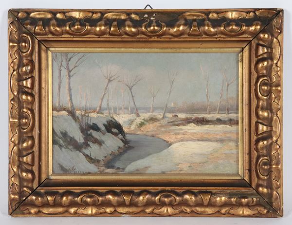 Scuola Italiana Fine XIX Secolo - Firmato. "Paesaggio invernale"