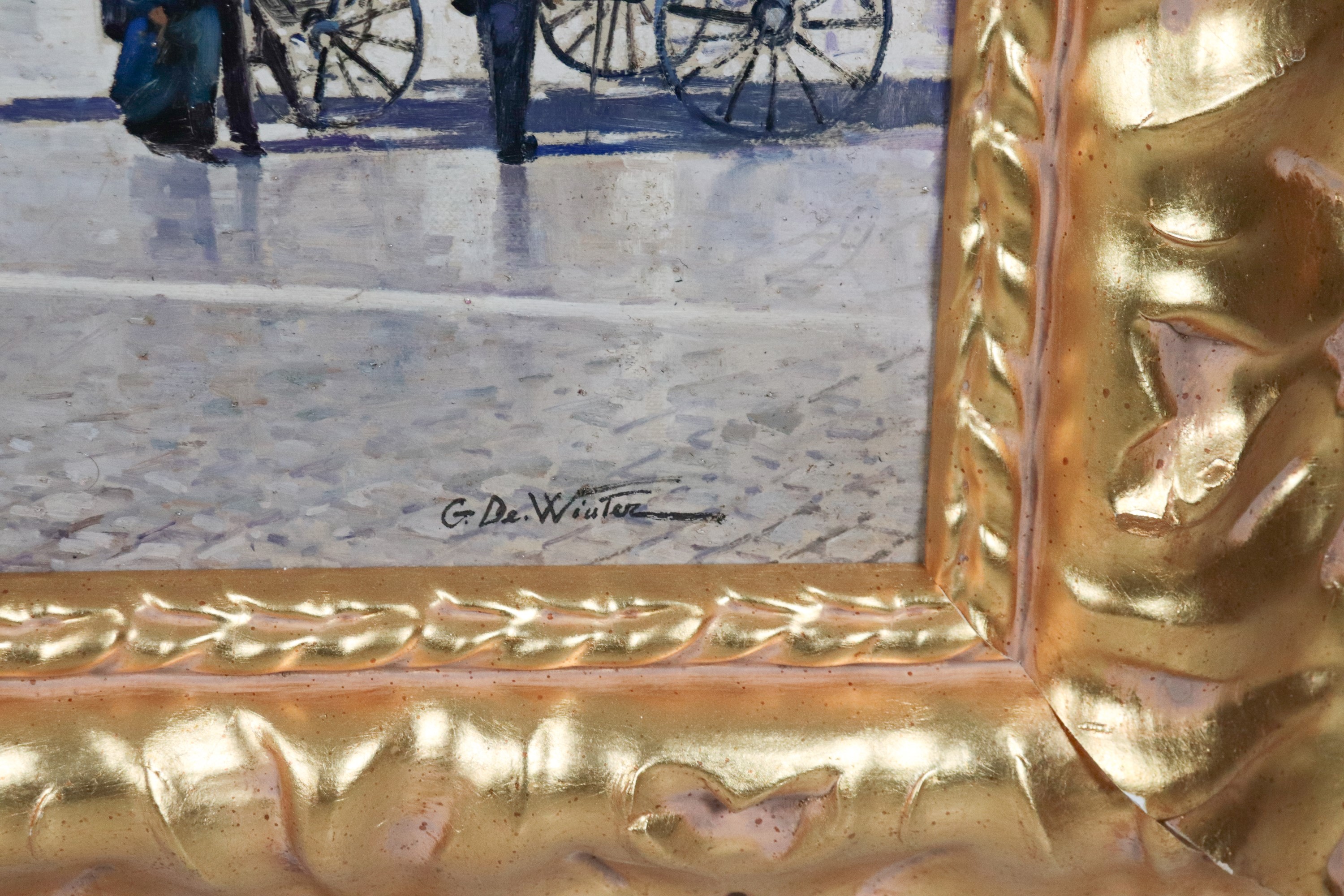 Firmato. "Veduta di Piazza San Pietro con personaggi"