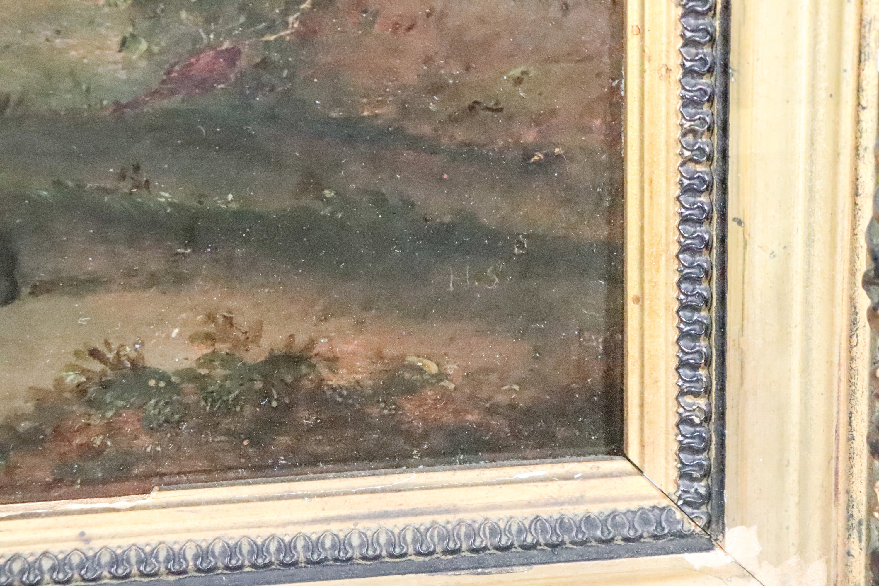 Bottega di, siglato H.S. in basso a sinistra. "Paesaggio con Satiro e Ninfe"