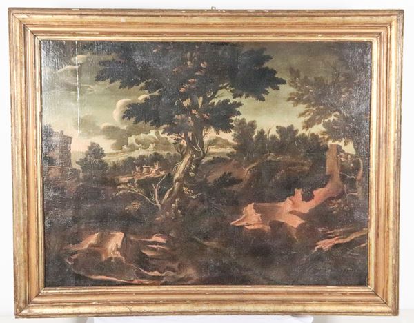 Scuola Italiana Inizio XVIII Secolo - 'Paesaggio mediterraneo con borgo'