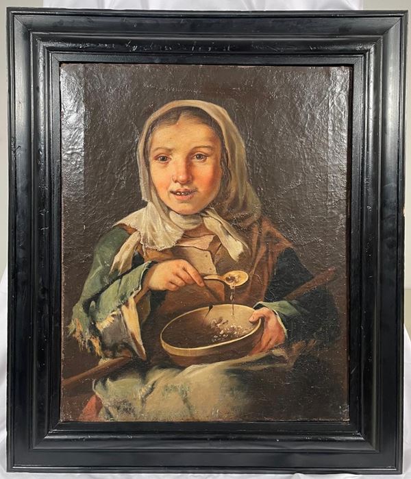 Giacomo Francesco Cipper detto il Todeschini - Att.to. "Giovane mendicante con ciotola e cucchiaio"
