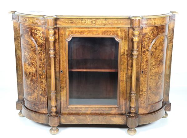Antique French demi-lune servant in walnut and walnut root