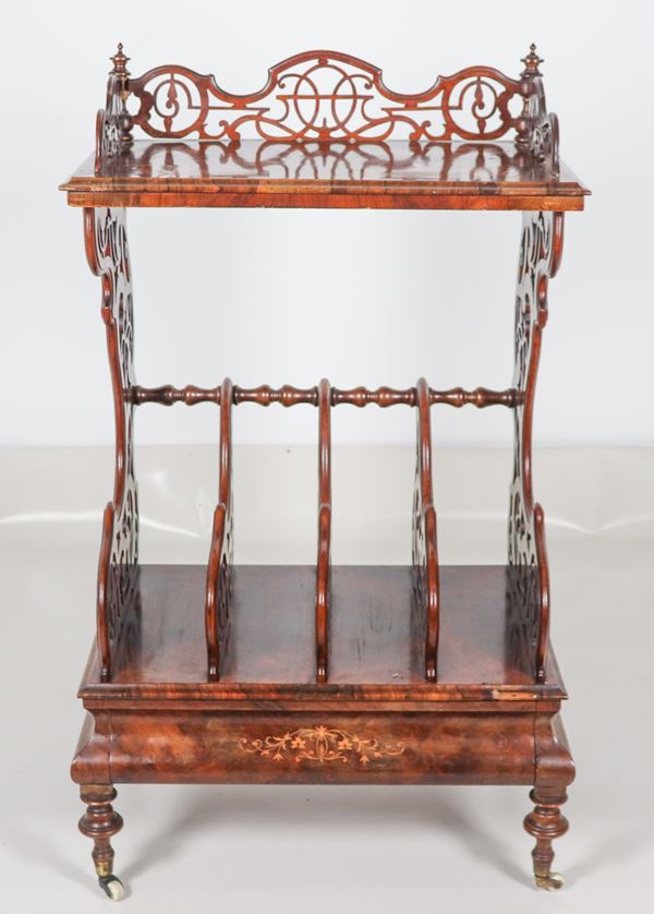 Antique carved and inlaid mahogany music stand 