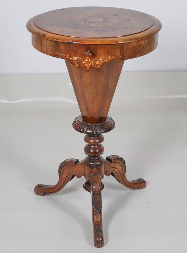Antique octagonal shaped walnut work table