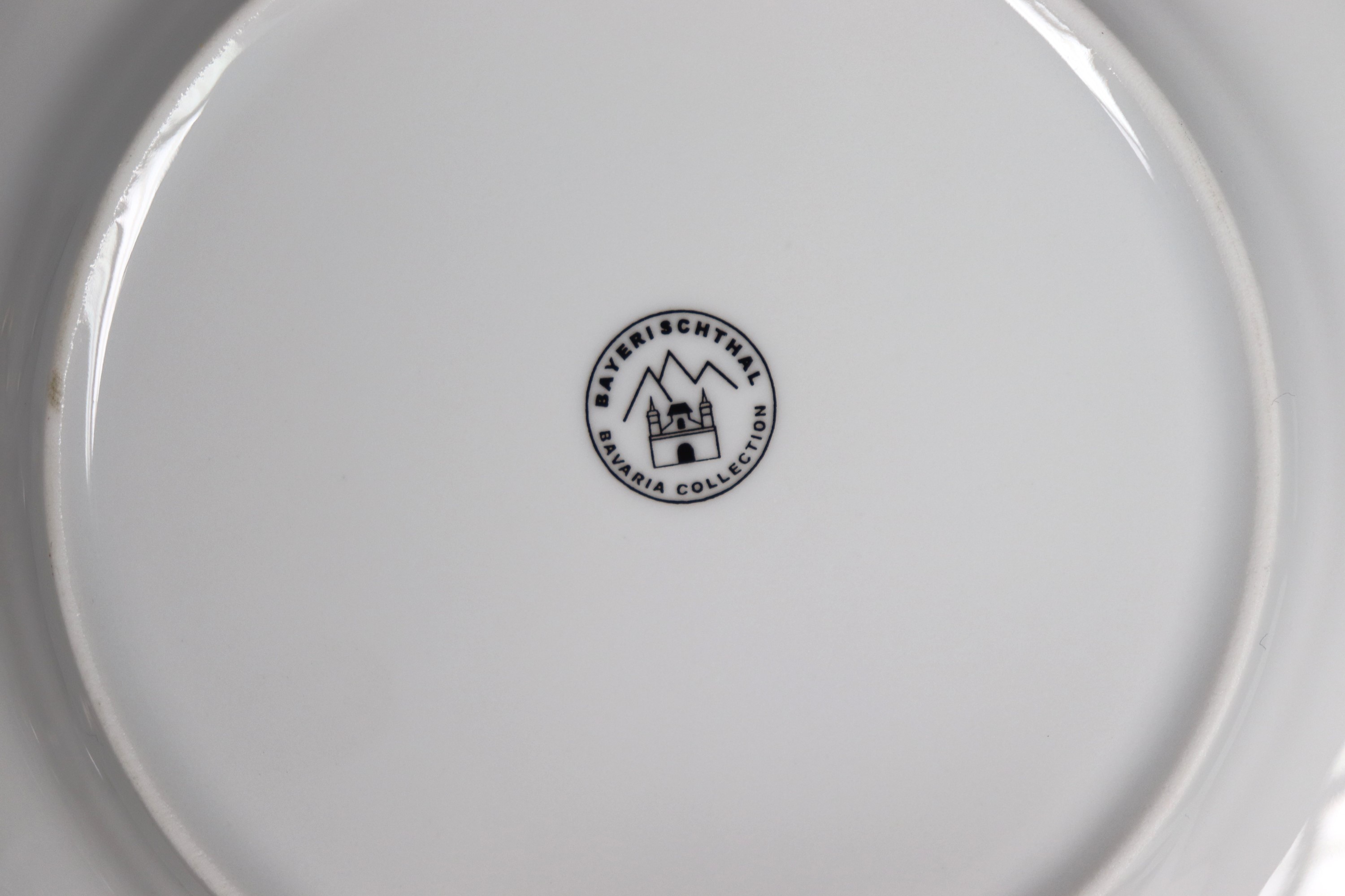 Servizio di piatti in porcellana tedesca di Bavaria con bordi a filettature in blu e oro (70 pz)