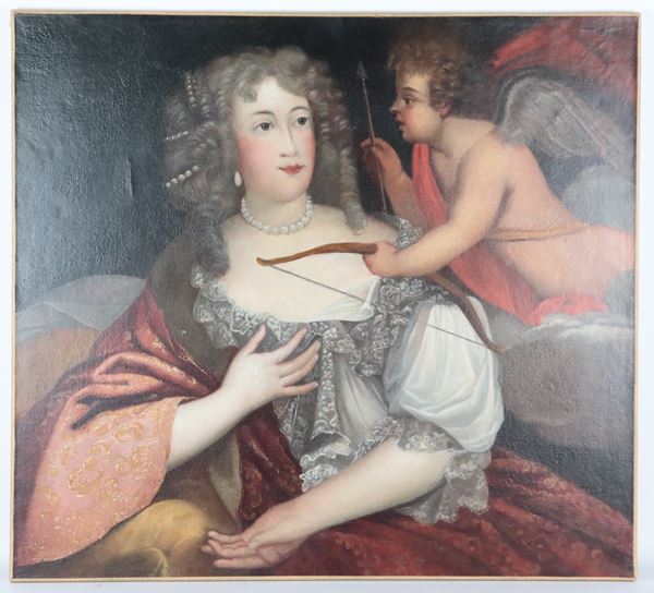 Scuola Francese XVIII Secolo - &quot;Portrait of a Noblewoman with Cupid&quot;