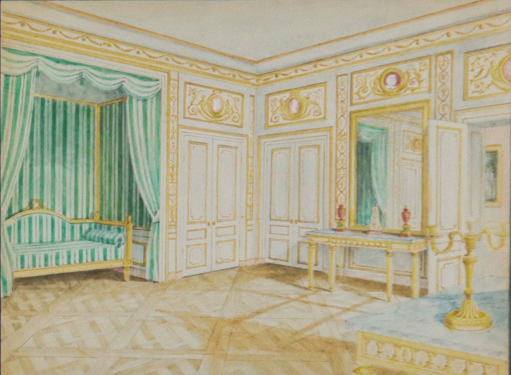 "Interni di palazzo parigino con arredi"