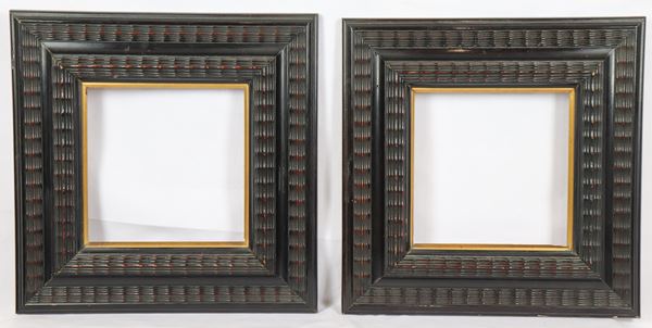 Pair of antique small frames in ebonized and carved pear wood