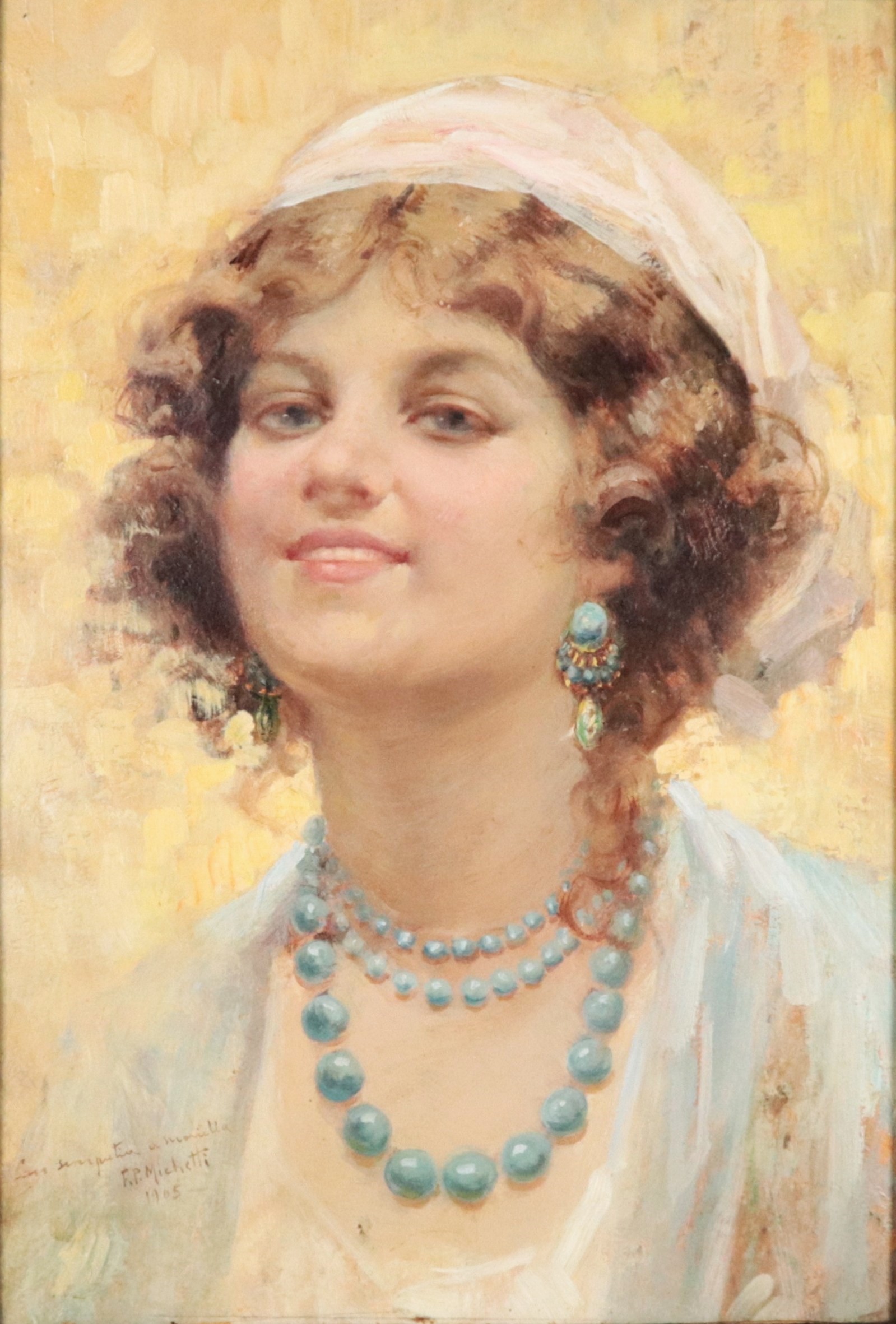 Firmato e datato 1905 con dedica. 'Ritratto di giovane ragazza'