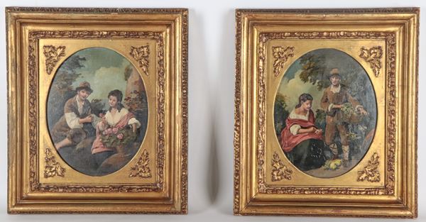 Scuola Italiana Inizio XIX Secolo - "La raccolta dell'uva e delle rose"