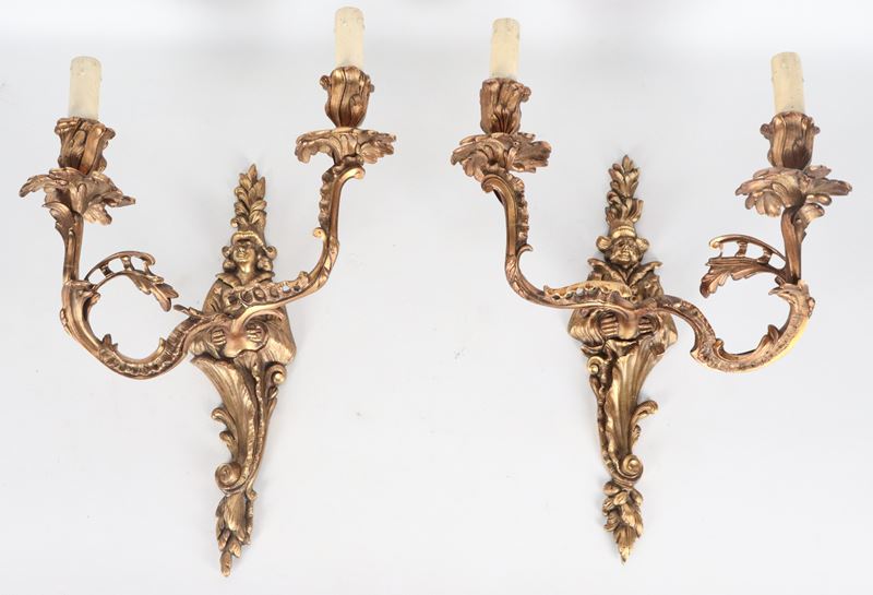 Coppia di antiche appliques francesi con sculture di "Cinesini"